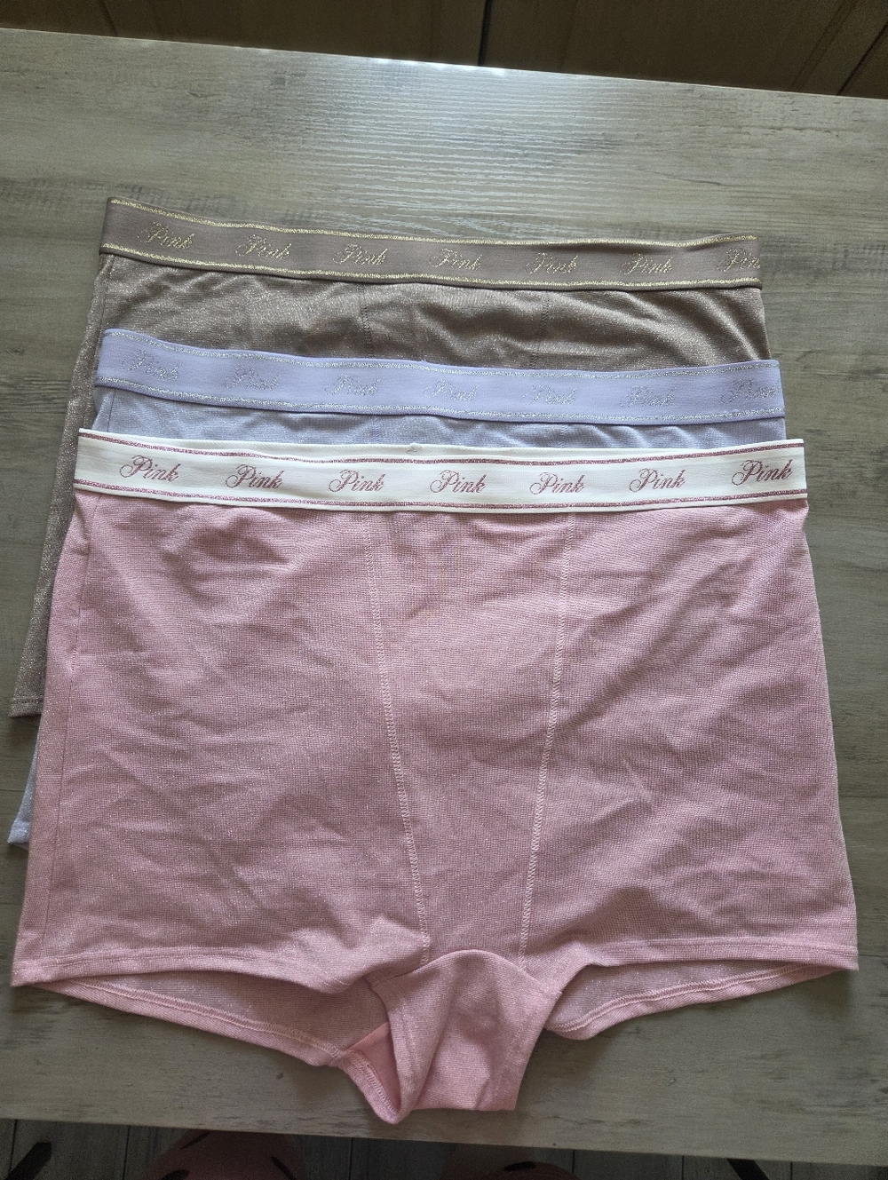 NWT PINK Victoria's Secret Boxer Briefs SET OF 3 Pink Gold Purple L